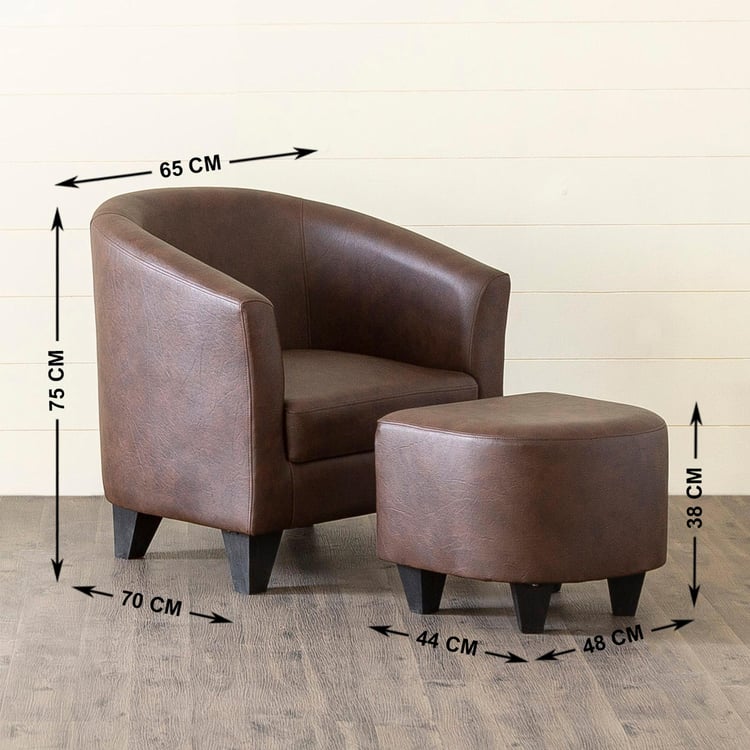 Seaford Faux Leather 1-Seater Sofa Chair with Ottoman - Brown