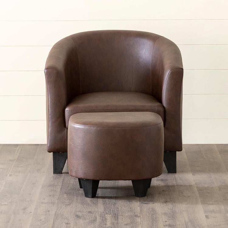 Seaford Faux Leather 1-Seater Sofa Chair with Ottoman - Brown