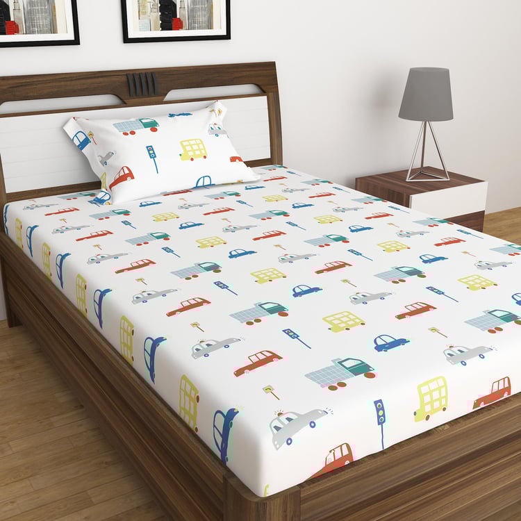 Slate White Printed 2-Piece Flat Sheet Single Bedsheet Set - 152X228cm- Cotton- 150TC