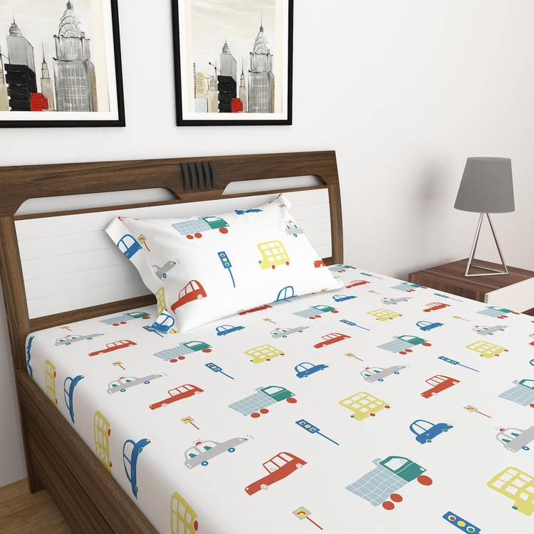 Slate White Printed 2-Piece Flat Sheet Single Bedsheet Set - 152X228cm- Cotton- 150TC