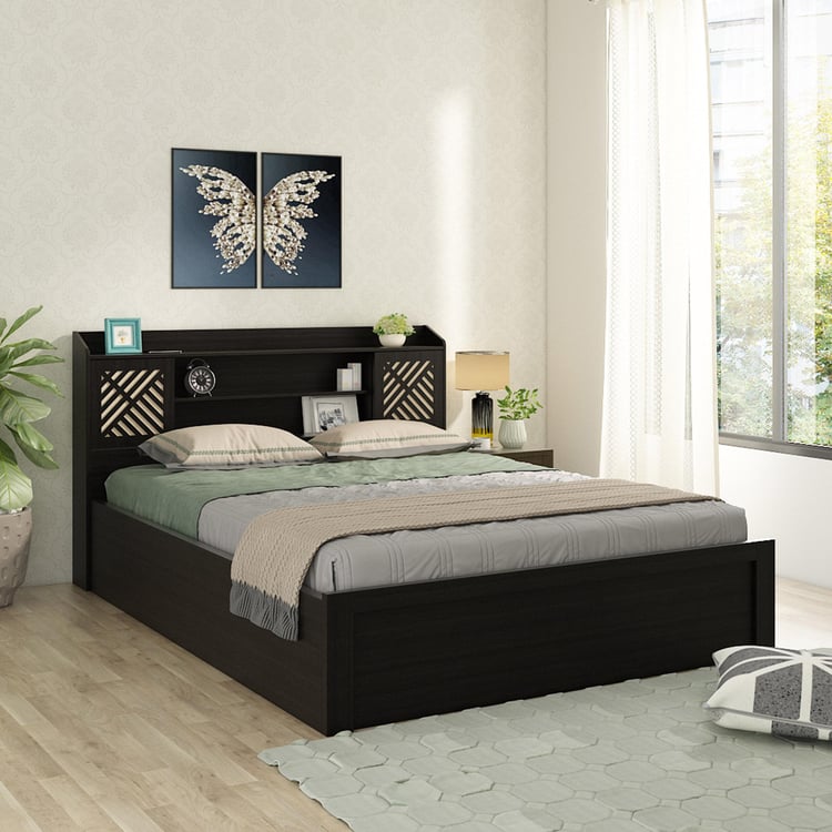 Helios Rhine Cergy King Bed with Box Storage - Brown