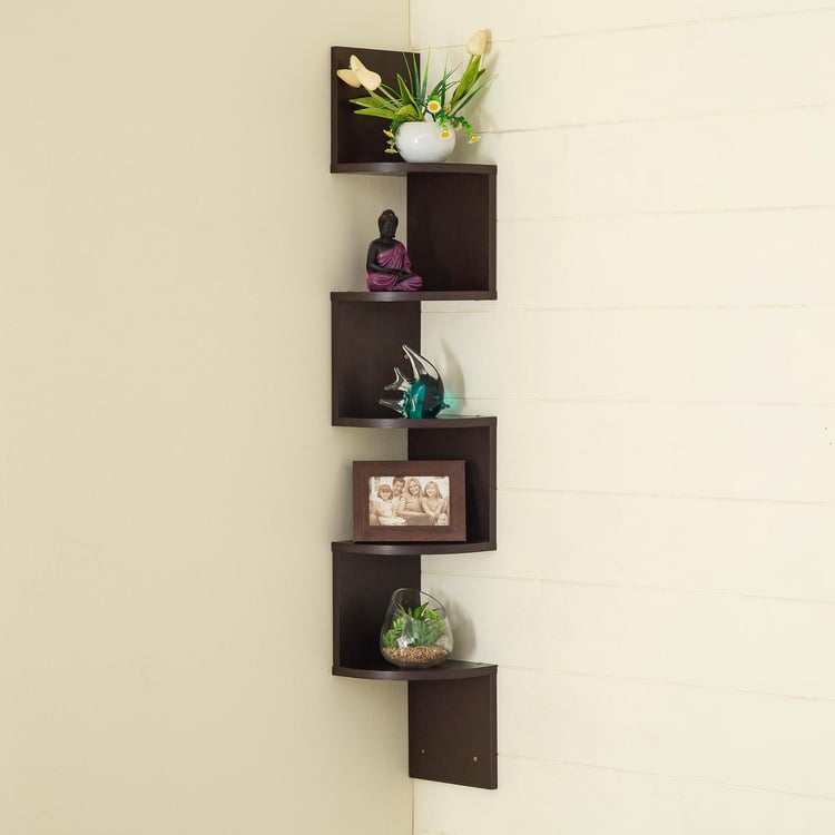 Helios Bergen 5-Tier Corner Wall Shelf - Brown