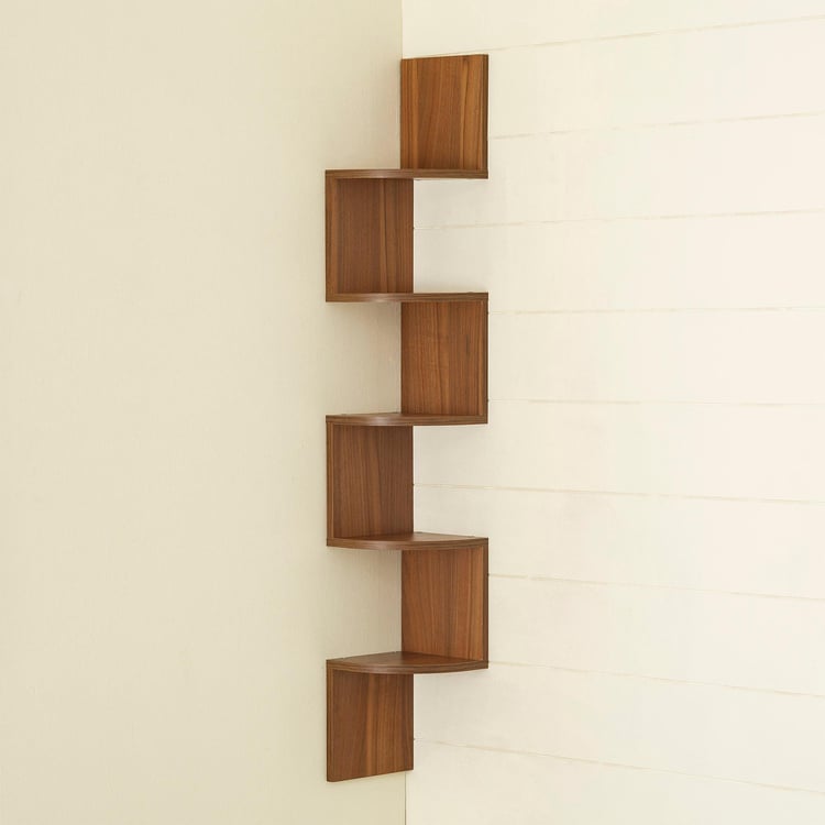 Helios Bergen 5-Tier Corner Wall Shelf - Brown