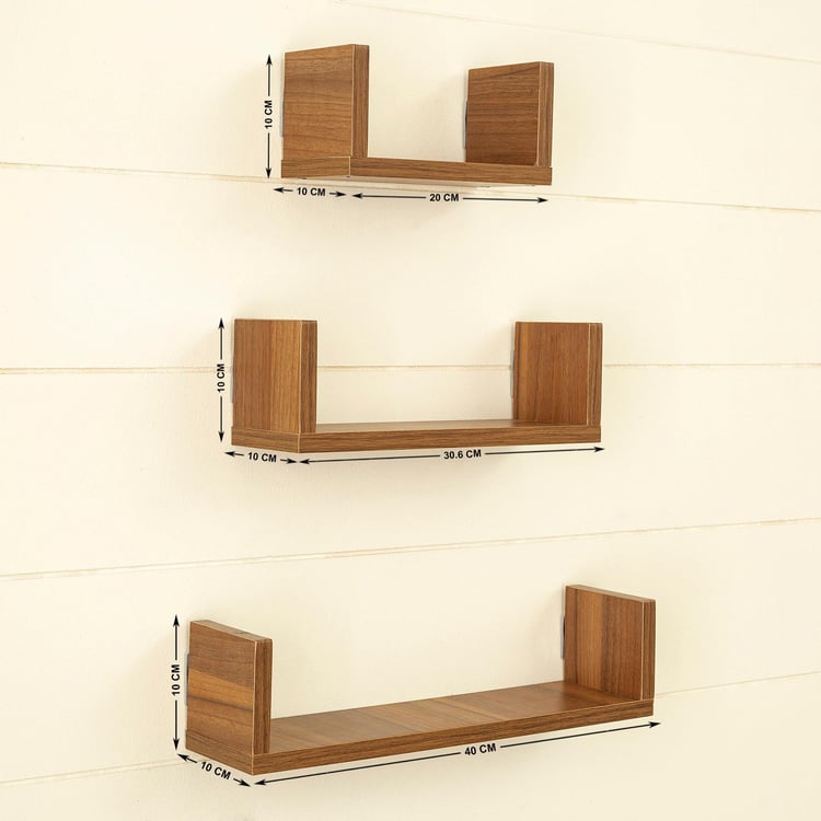 Helios Truro Set of 3 Wall Shelves - Brown