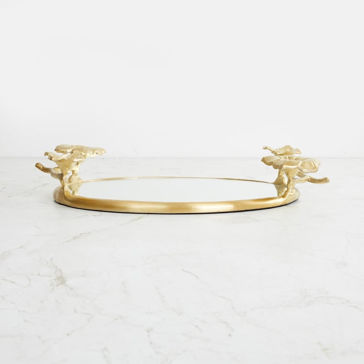 Fiesta Gold Floral Designed Glass Mirror Tray - 39x21x5.5cm