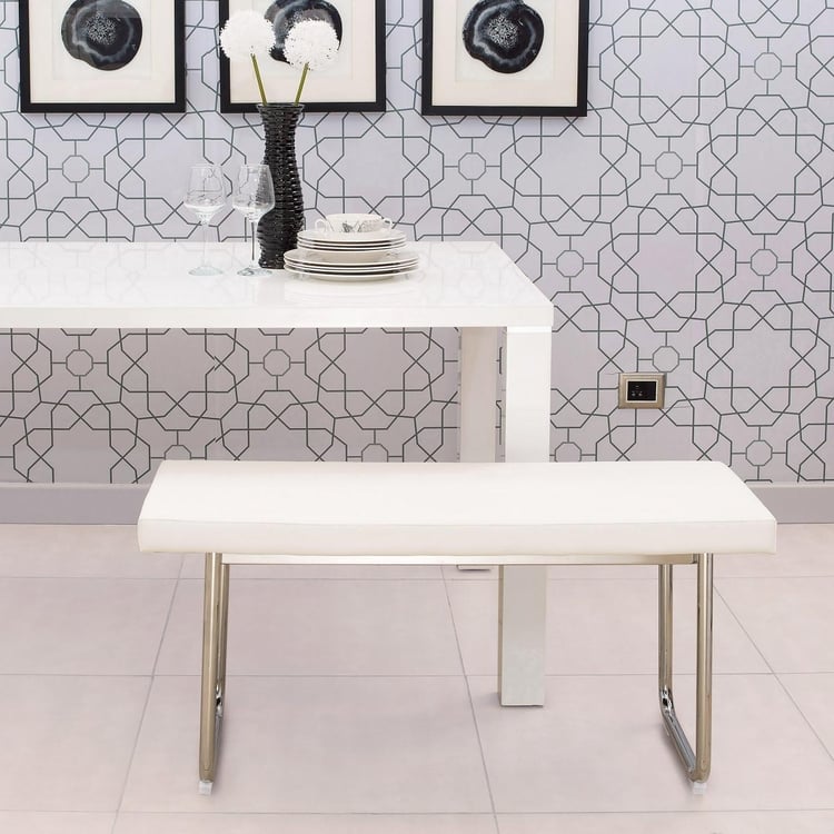 Alaska Stainless Steel Dining Bench - White