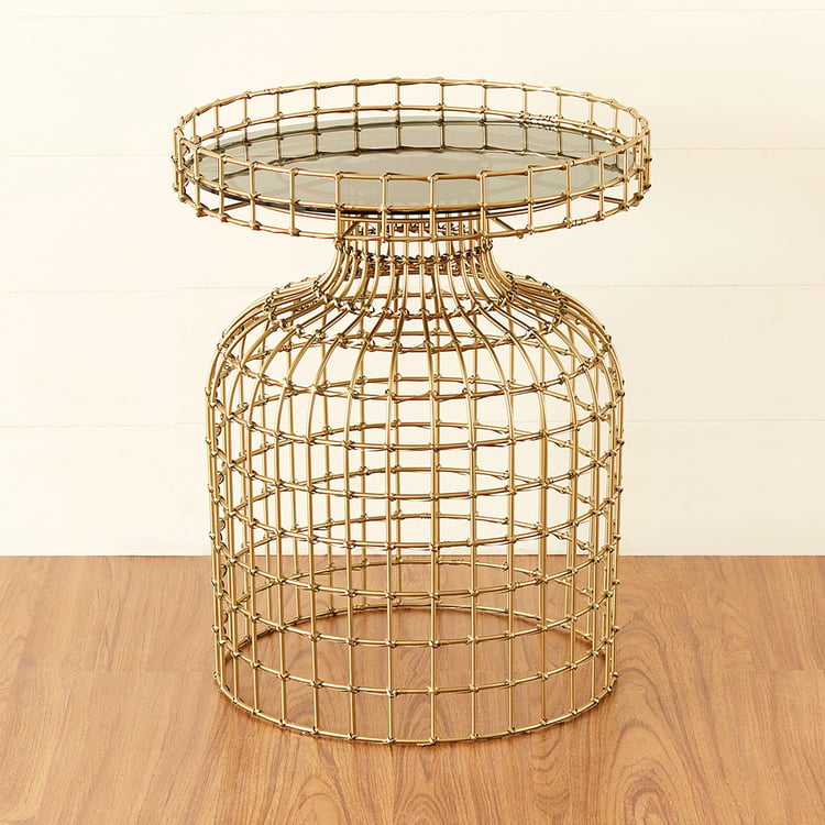 Auric Gold Metal And Toughened Glass End Table