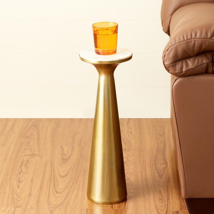 Swill Marble Top Accent Table - Gold