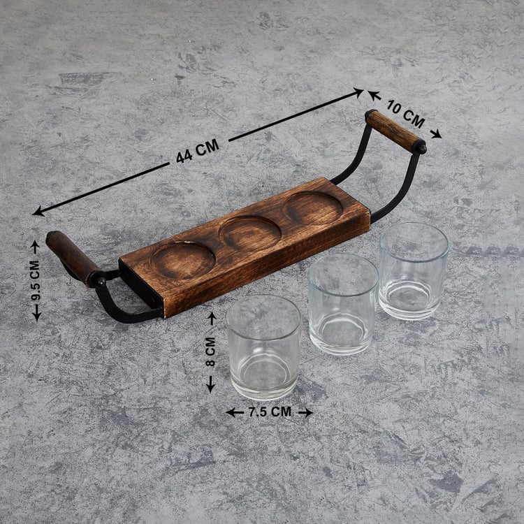 Fiesta Transparent Glass Candle Holder with Wooden Stand - 4Pcs