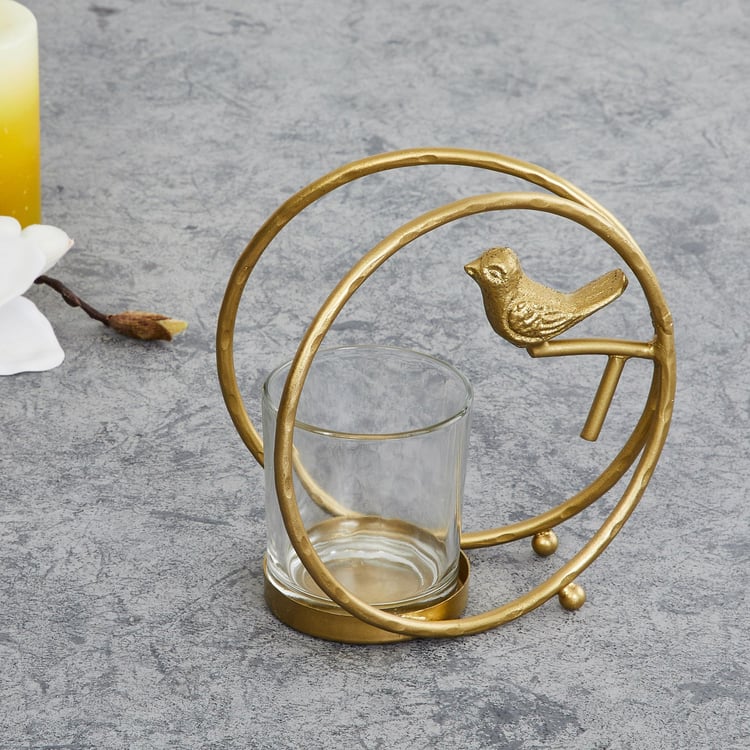 Fiesta Gold Metal Bird Candle Holder