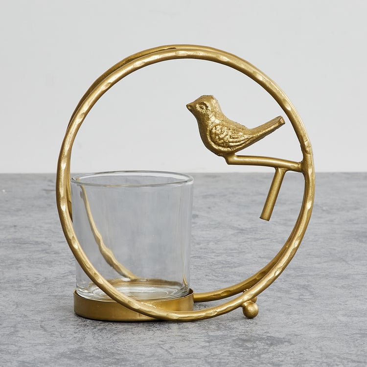 Fiesta Gold Metal Bird Candle Holder