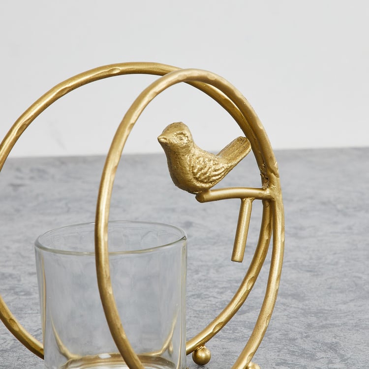 Fiesta Gold Metal Bird Candle Holder