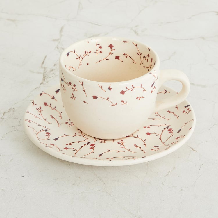 Fiesta - Beige Printed Stoneware Cup and Saucer Set