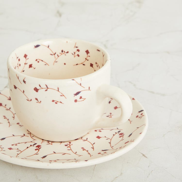 Fiesta - Beige Printed Stoneware Cup and Saucer Set