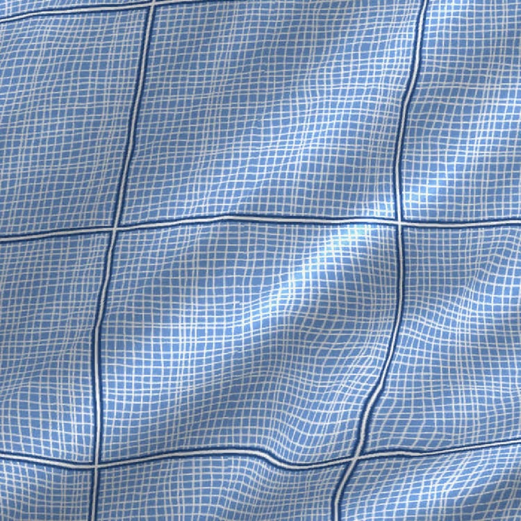 LAYERS Lombardy Blue Checkered Cotton Double Bedsheet Set - 4Pcs