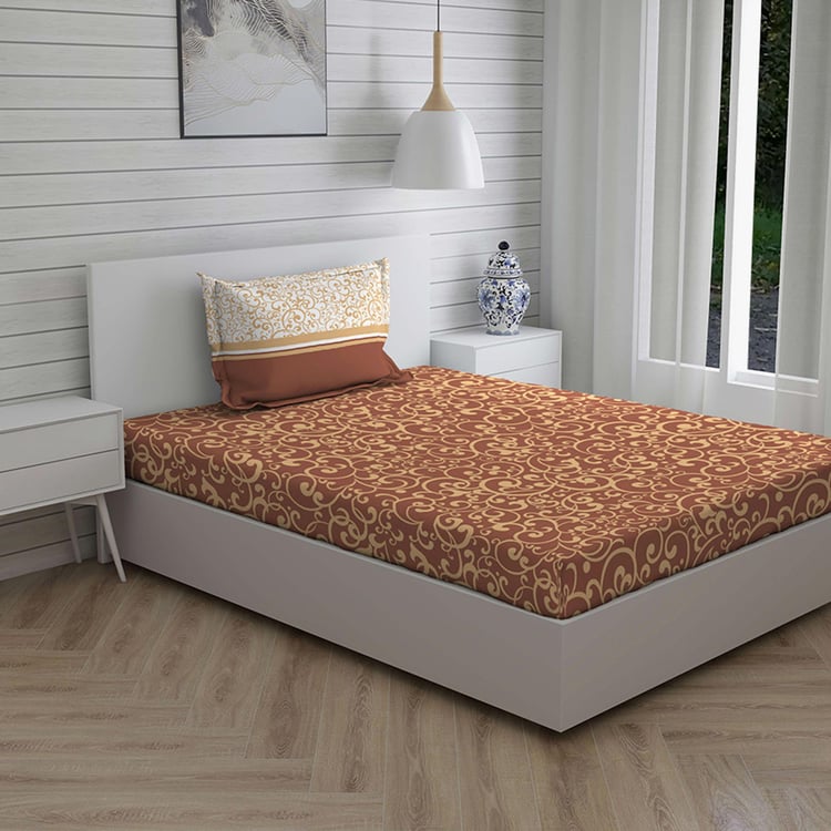 LAYERS Lombardy Brown Printed Cotton Single Bedsheet Set - 152x224cm - 2Pcs