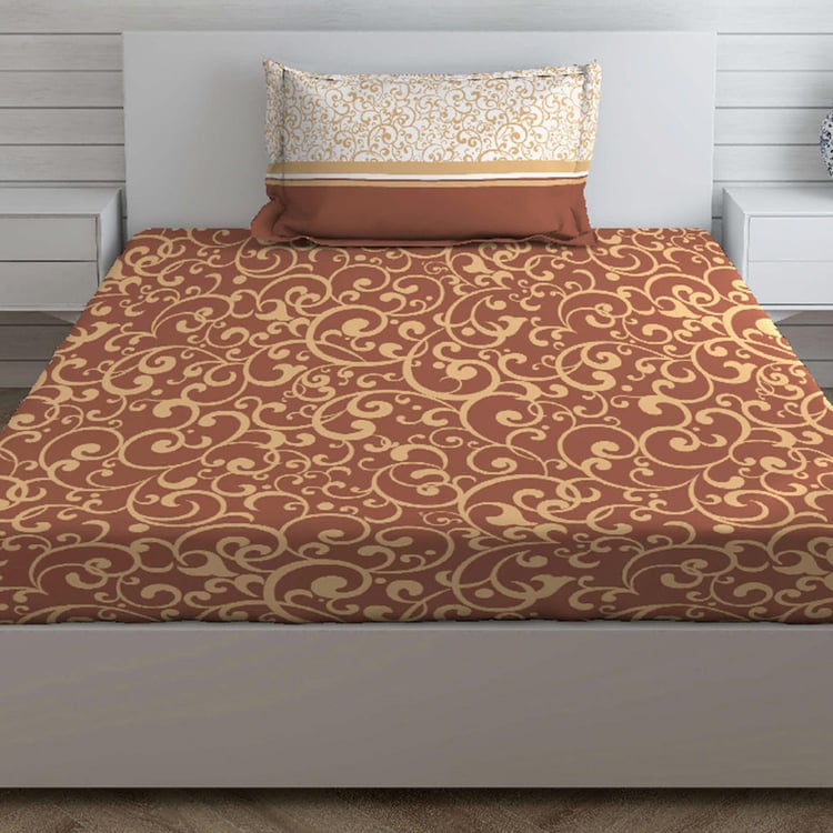 LAYERS Lombardy Brown Printed Cotton Single Bedsheet Set - 152x224cm - 2Pcs