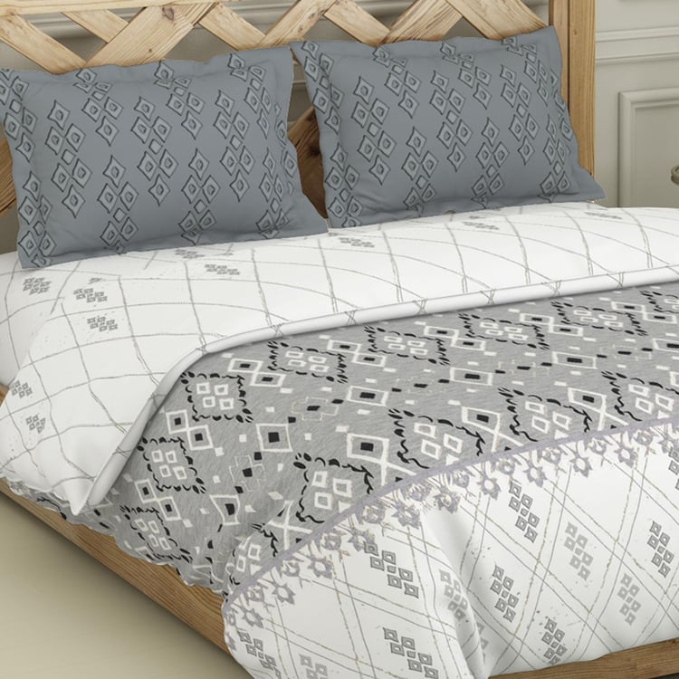 SPACES Atrium Grey Geometric Printed Cotton Double Bed-In-A-Bag - 4Pcs