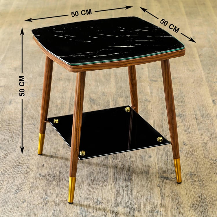 Noir Novelty Tempered Glass Top Accent Table - Black