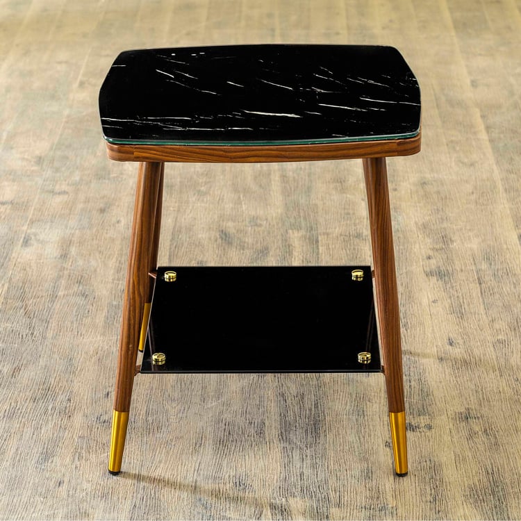 Noir Novelty Tempered Glass Top Accent Table - Black