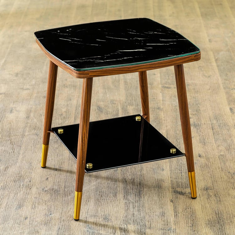 Noir Novelty Tempered Glass Top Accent Table - Black