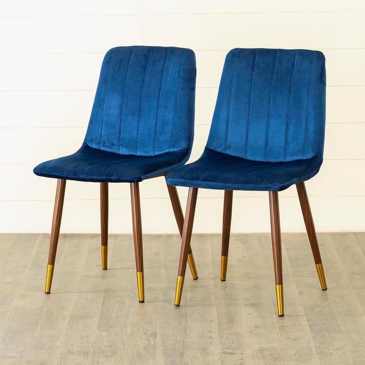 Noir Novelty Set of 2 Velvet Dining Chairs - Blue