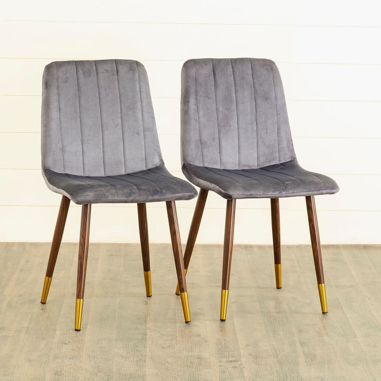 Noir Novelty Set of 2 Velvet Dining Chairs - Grey