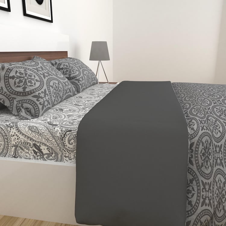 Marlin Grey Printed Cotton Double Bed-In-A-Bag Set - 4Pcs