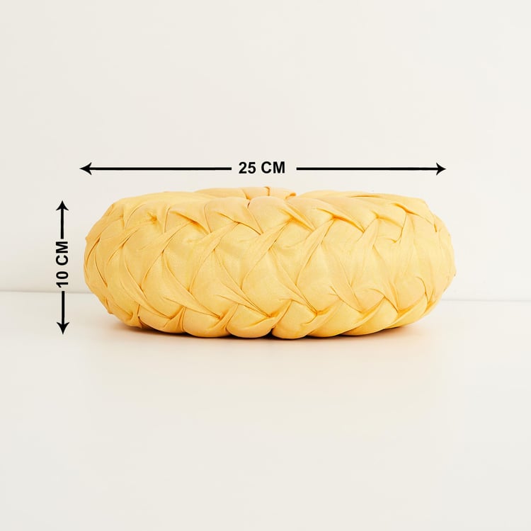 Vegas Yellow Solid Round Crumple Filled Cushion - 25 x 10 cm