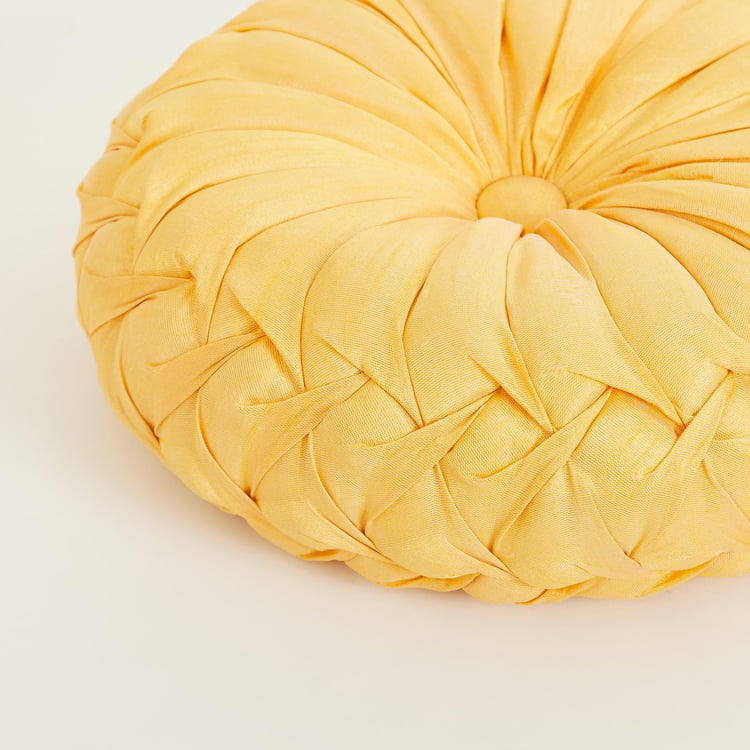 Vegas Yellow Solid Round Crumple Filled Cushion - 25 x 10 cm
