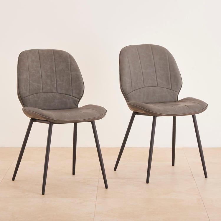 Ricardo Set of 2 Faux Leather Dining Chairs - Grey