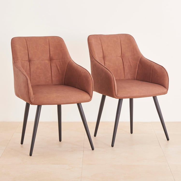Drago Set of 2 Faux Leather Dining Chairs - Brown