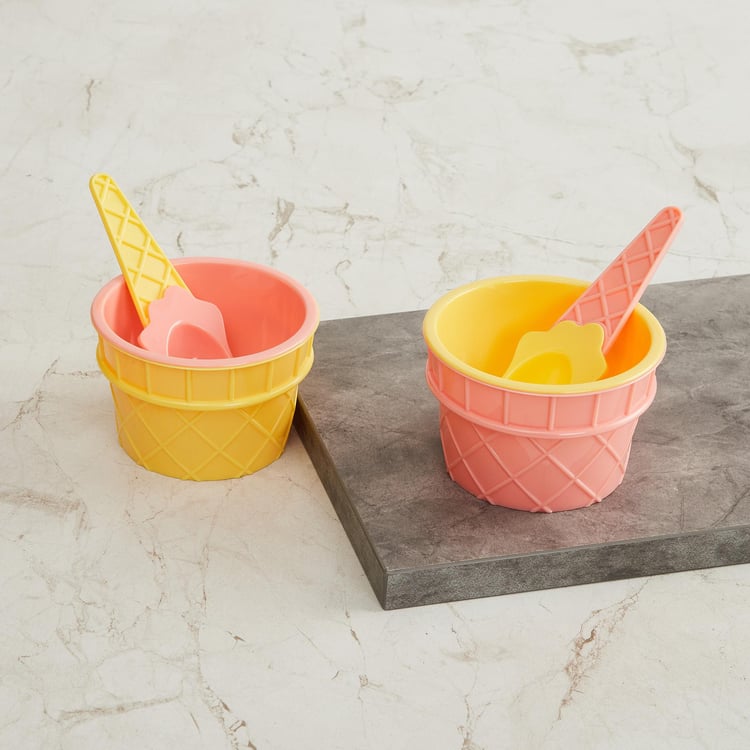 Bakers Pride Set of 2 Polystyrene Ice Cream Cups with Spoon - 185ml