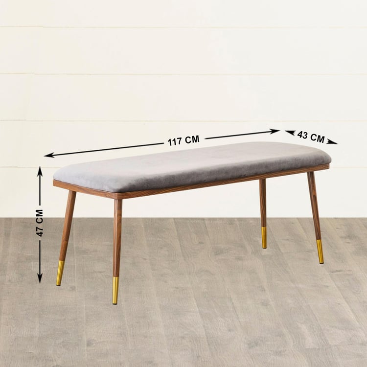 Noir Velvet Dining Bench - Grey