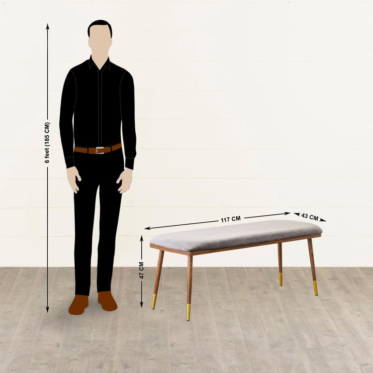 Noir Velvet Dining Bench - Grey