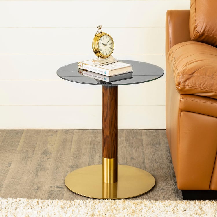 Noir Novelty Tempered Glass Top End Table - Black and Gold