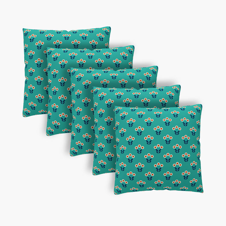 Vegas Meadow Teal Green Printed Cushion Cover- Set of 5- 40 x 40 cm