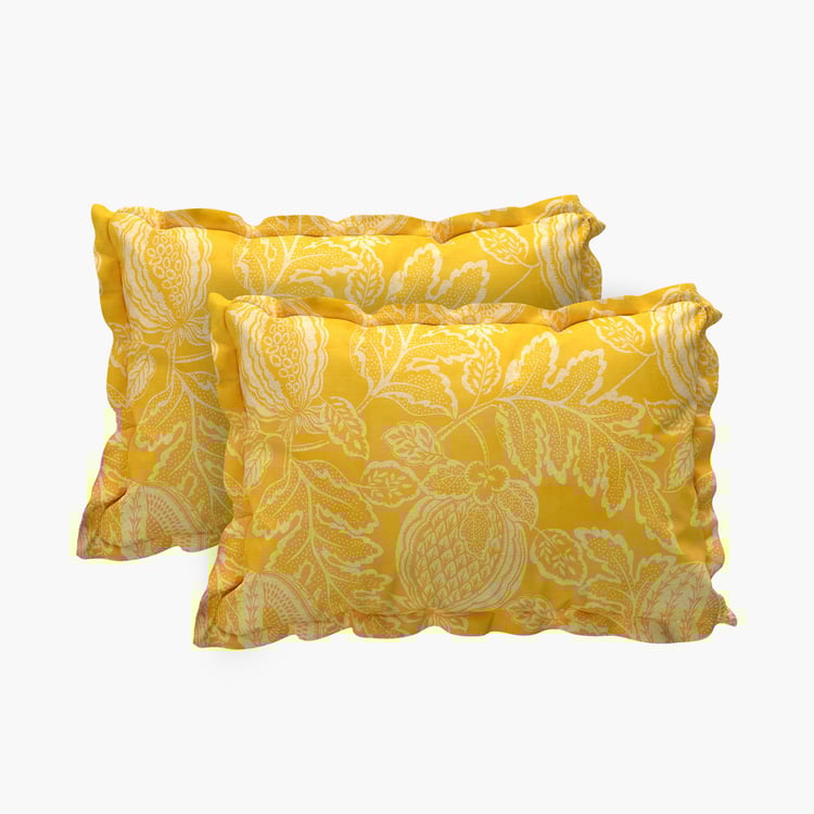Healthy Living Yellow Printed Cotton Pillow Case Set - 45x70cm - Set Of 2