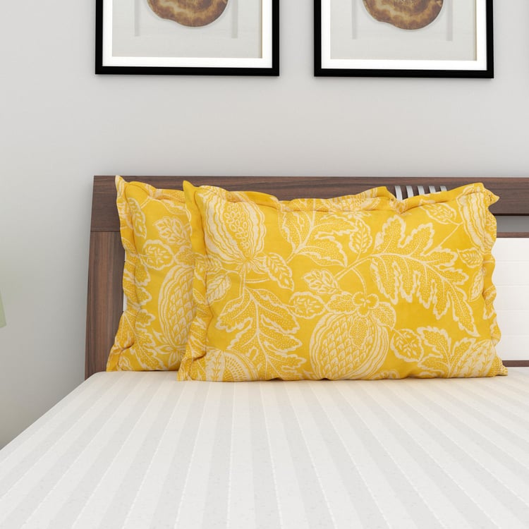 Healthy Living Yellow Printed Cotton Pillow Case Set - 45x70cm - Set Of 2
