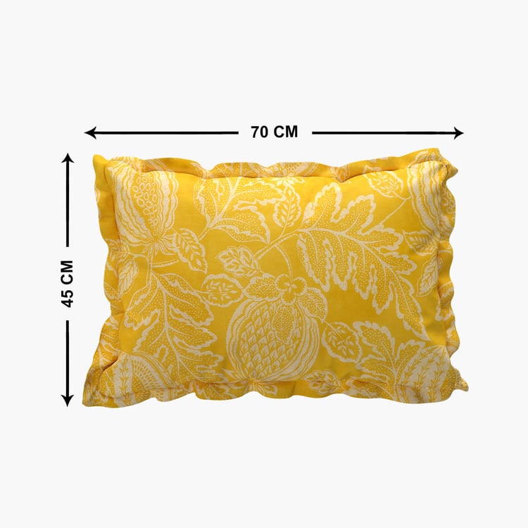 Healthy Living Yellow Printed Cotton Pillow Case Set - 45x70cm - Set Of 2