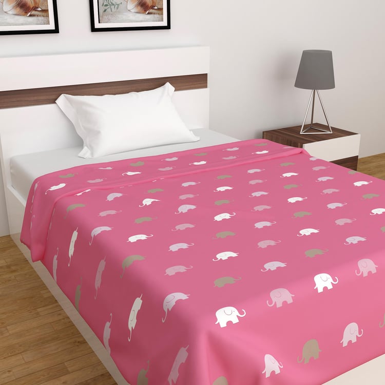 Slate Pink Elephant Printed Single Bed Quilt - 130 x 180 cm
