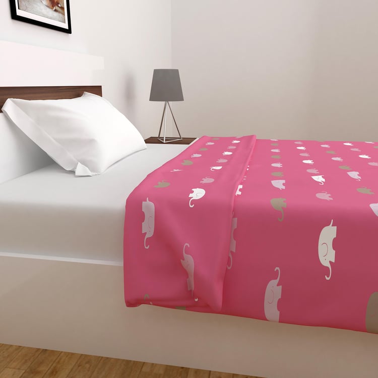 Slate Pink Elephant Printed Single Bed Quilt - 130 x 180 cm