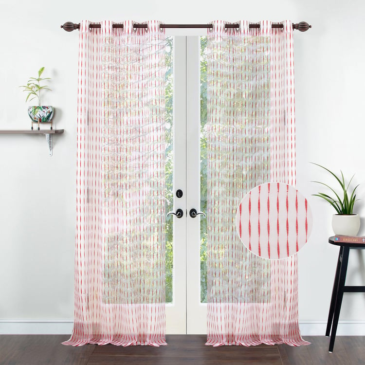 DECO WINDOW Red Printed Sheer Door Curtain - 132x228cm - Set of 2