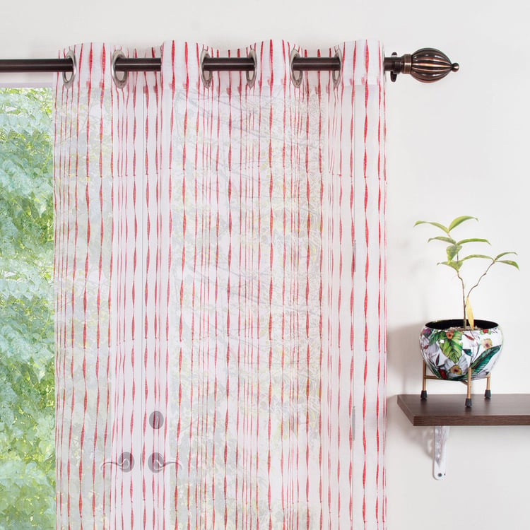 DECO WINDOW Red Printed Sheer Door Curtain - 132x228cm - Set of 2