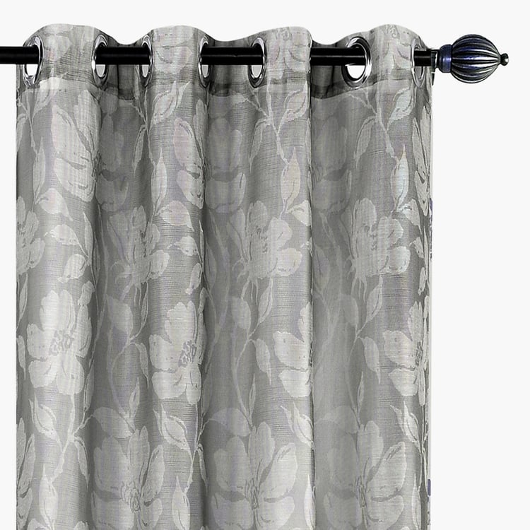 DECO WINDOW Grey Printed Semi-Sheer Window Curtains - 132x152cm - Set of 2