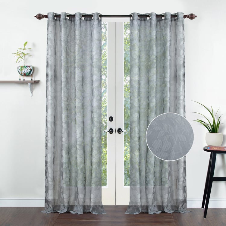 DECO WINDOW Grey Printed Sheer Door Curtain - 132x228cm - Set of 2