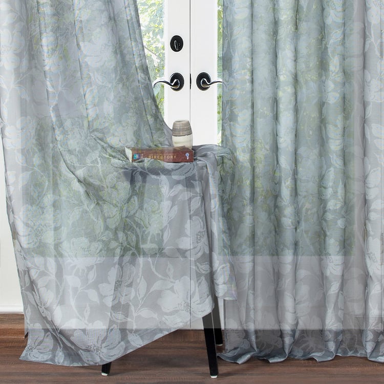 DECO WINDOW Grey Printed Sheer Door Curtain - 132x228cm - Set of 2