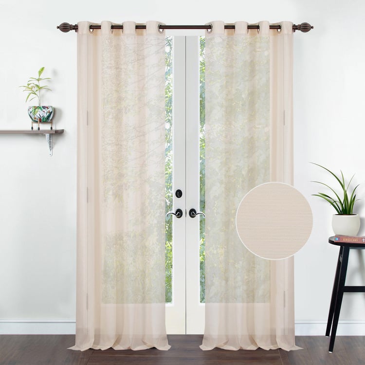DECO WINDOW Beige Textured Sheer Door Curtain - 132x228cm - Set of 2