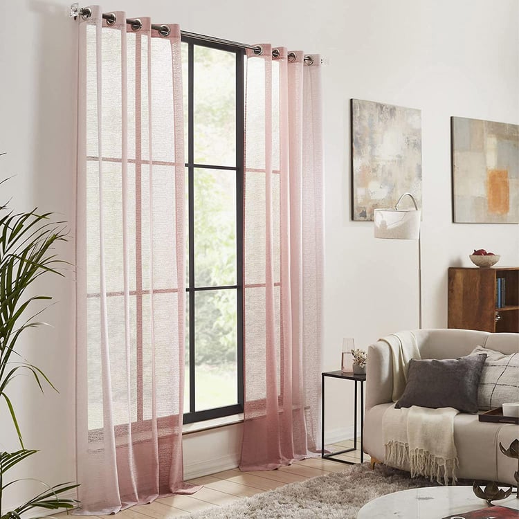 DECO WINDOW Harmony Pink Textured Sheer Door Curtains - 110 x 225 cm - Set of 2