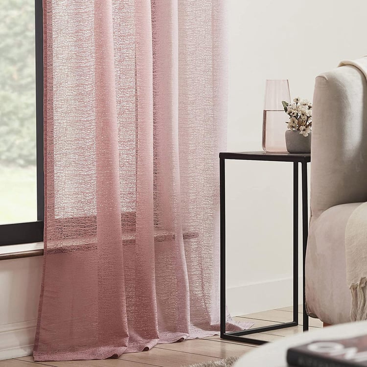 DECO WINDOW Harmony Pink Textured Sheer Door Curtains - 110 x 225 cm - Set of 2